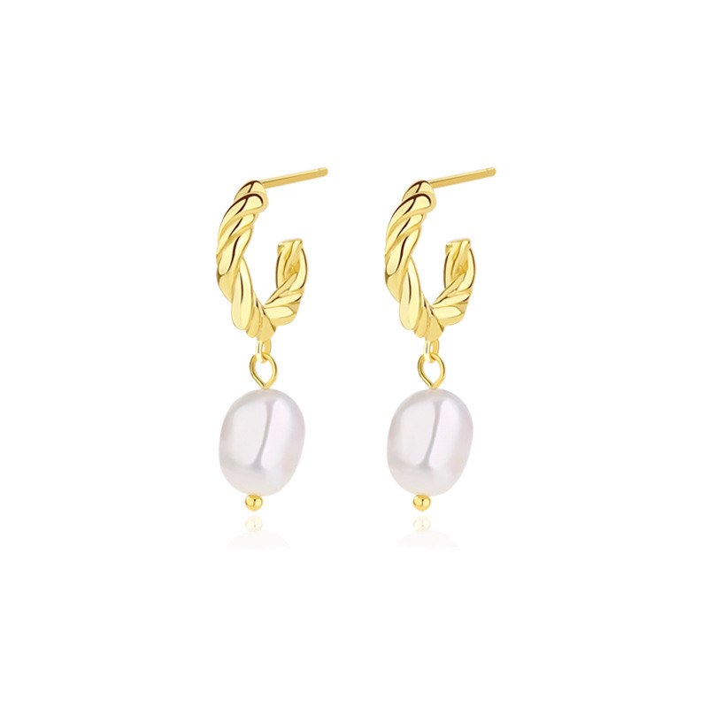 Twist shape inlaid with natural freshwater pearl earrings AL24112227