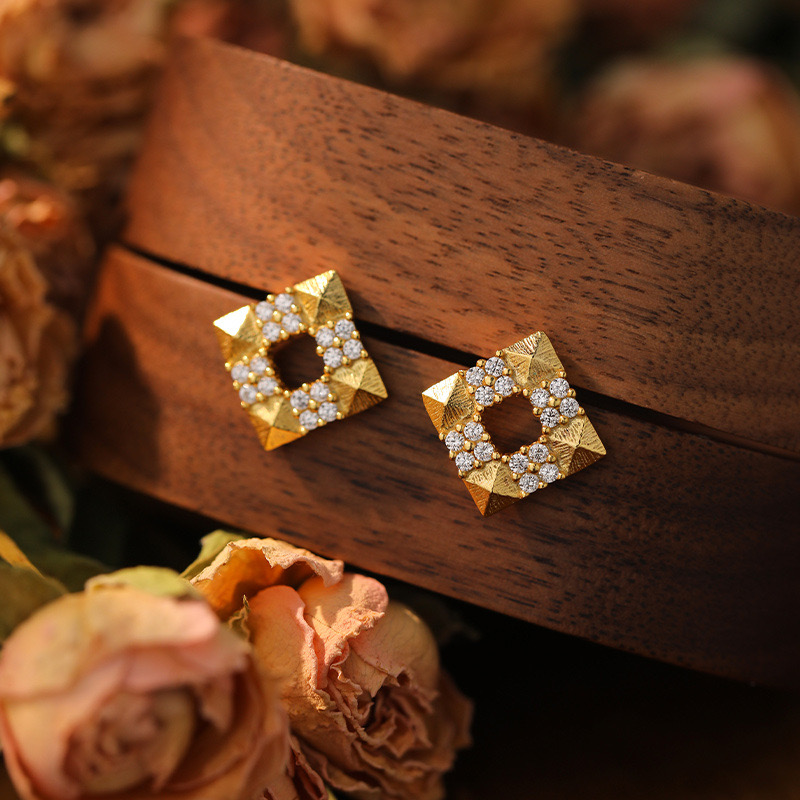 Italian style brushed frosted stud earrings