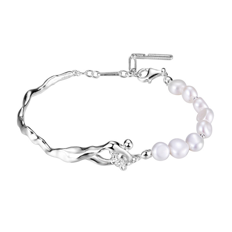 special-shaped baroque pearl silver bracelet 01