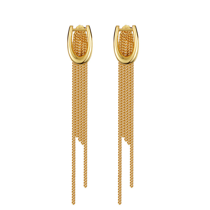18K gold plated U-shaped buckle tassel earrings