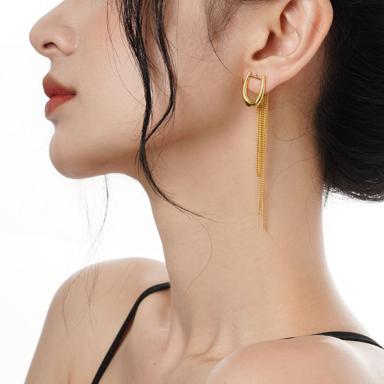 18K gold plated U-shaped buckle tassel earrings