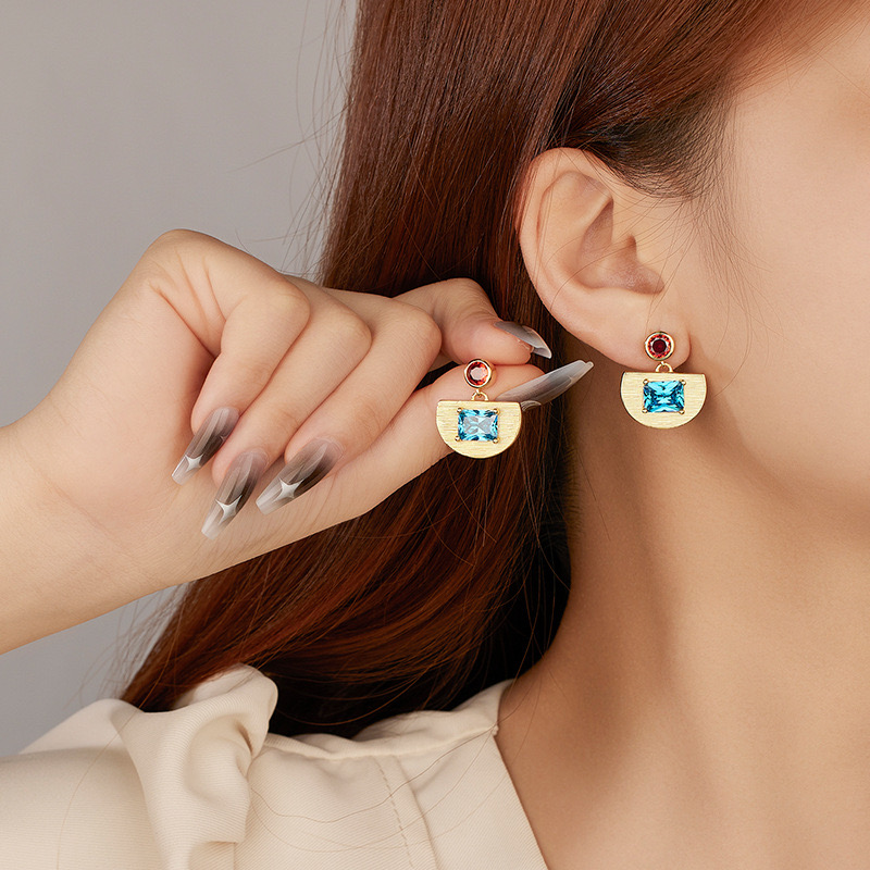 Retro style aquamarine earrings NN24113020