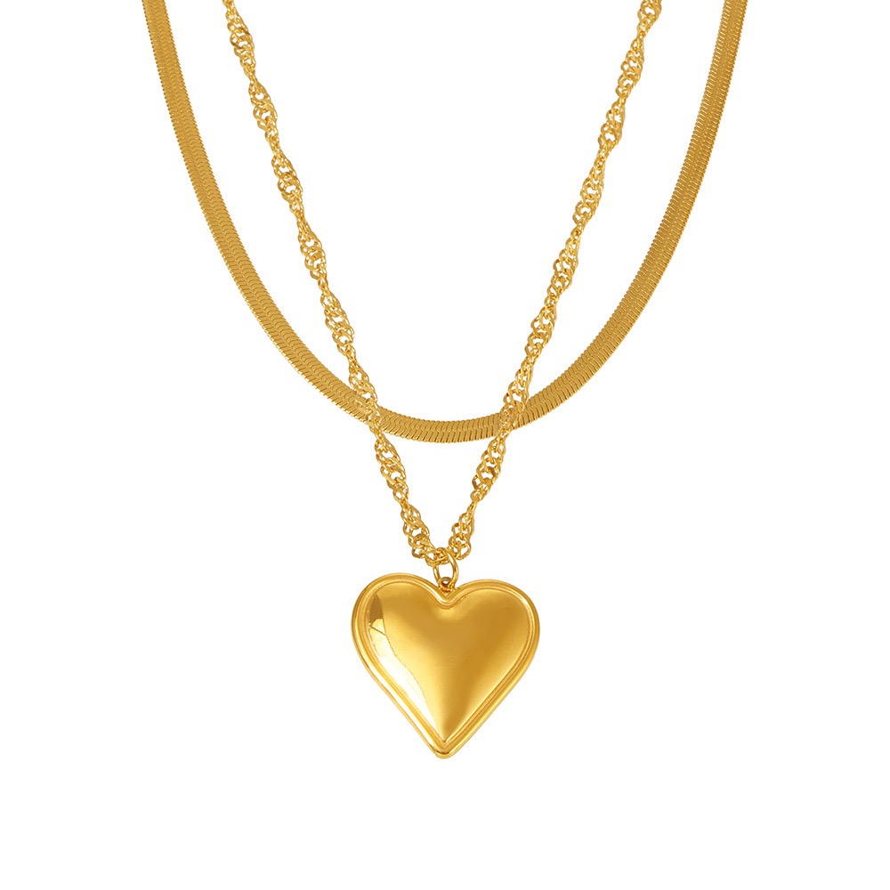 Double layer 18K gold plated heart necklace