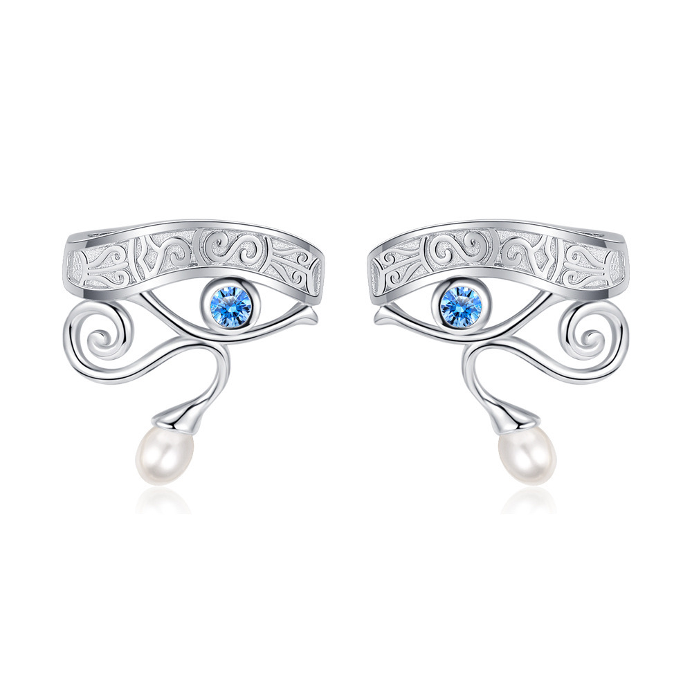 Sterling Silver Pearl Eye of Horus Earrings