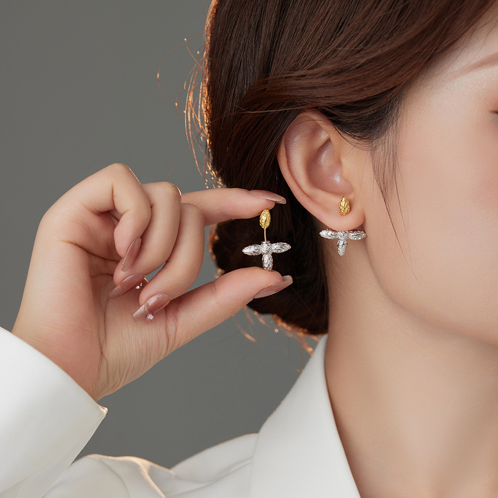 Sterling silver (gold-plated) flower stamen contrasting color earrings