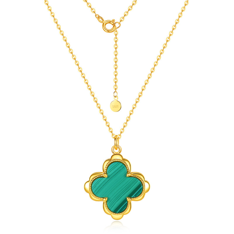 Four-leaf clover-Malachite necklace 18K